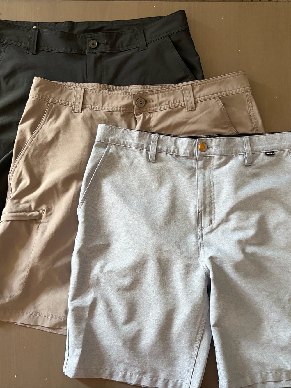 Men’s Shorts Bundle - Lt Blue (Hurley), Tan (Columbia), and Black (Columbia)